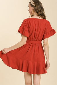Umgee Linen Blend Dress with Waist Tie in Cherry Dress Umgee   