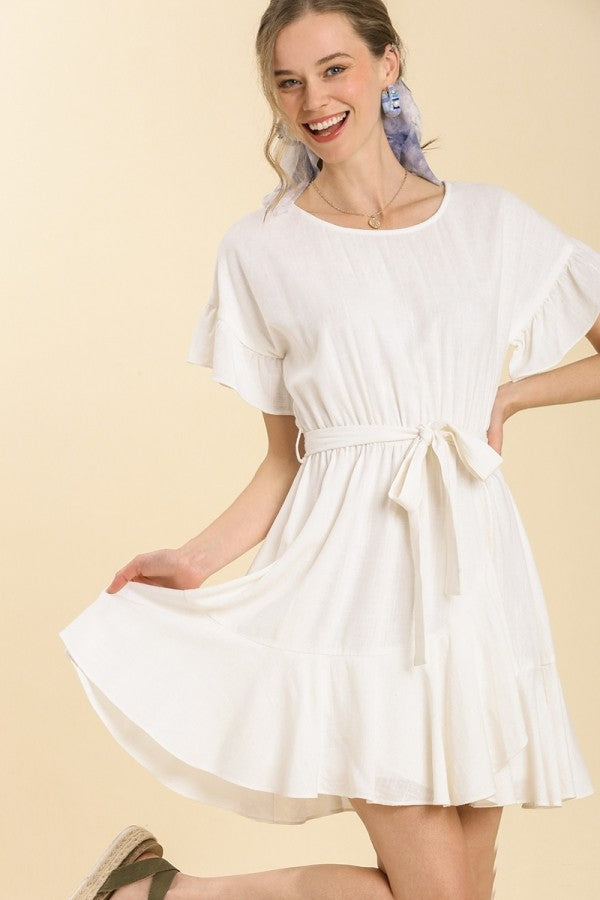 Umgee Oatmeal Linen Blend Tiered Dress with Ruffled Sleeves – June Adel