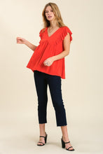 Load image into Gallery viewer, Umgee Linen Blend V-neck top in Orange Red Top Umgee   
