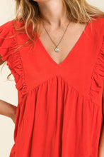 Load image into Gallery viewer, Umgee Linen Blend V-neck top in Orange Red Top Umgee   
