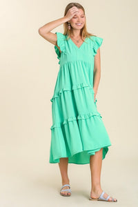 Umgee Maxi Dress with Ruffled Details in Emerald Dress Umgee   