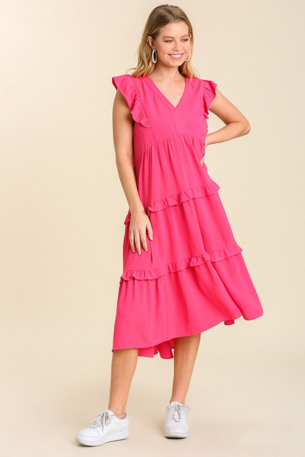Umgee Maxi Dress with Ruffled Details in Hot Pink Dress Umgee   