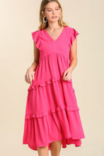 Load image into Gallery viewer, Umgee Maxi Dress with Ruffled Details in Hot Pink Dress Umgee   
