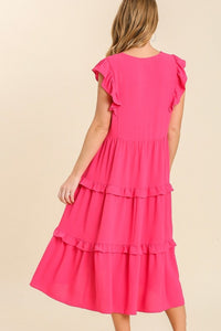 Umgee Maxi Dress with Ruffled Details in Hot Pink Dress Umgee   