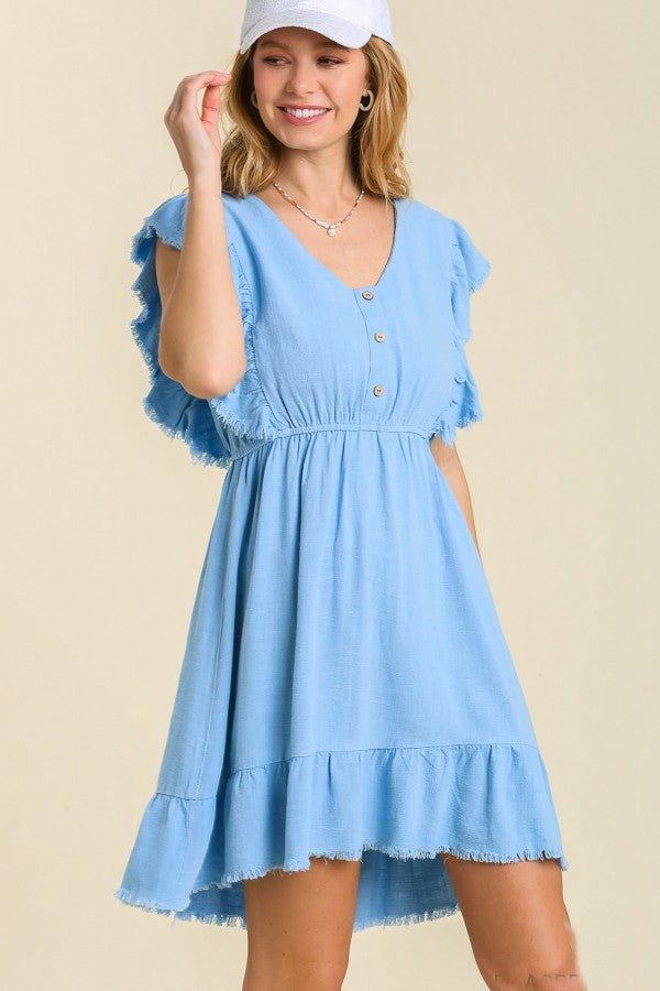 Umgee Linen Color Block Flutter Sleeve Dress