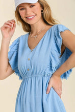 Load image into Gallery viewer, Umgee Linen Blend Dress with Button Details and Ruffled Sleeves in Powder Blue Dress Umgee   
