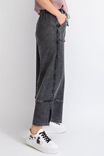 Easel Terry Palazzo Pants in Black Pants Easel   