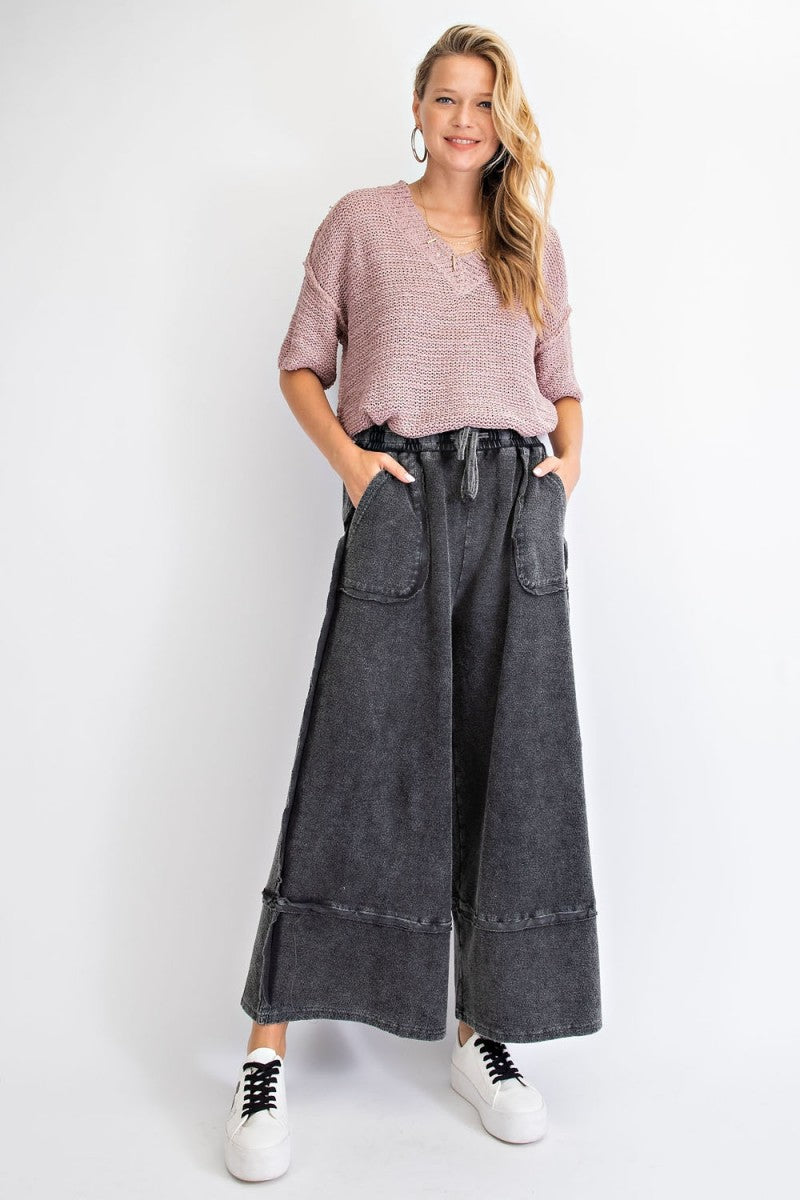 Easel Terry Palazzo Pants in Black – June Adel