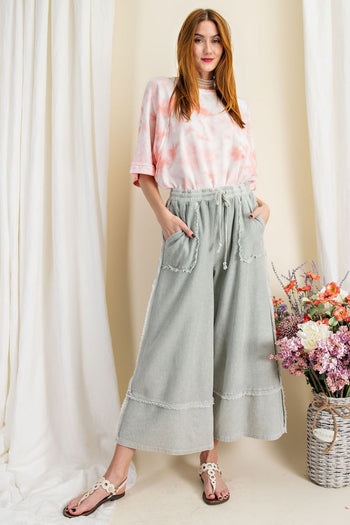Easel Terry Palazzo Pants in Faded Olive Pants Easel   