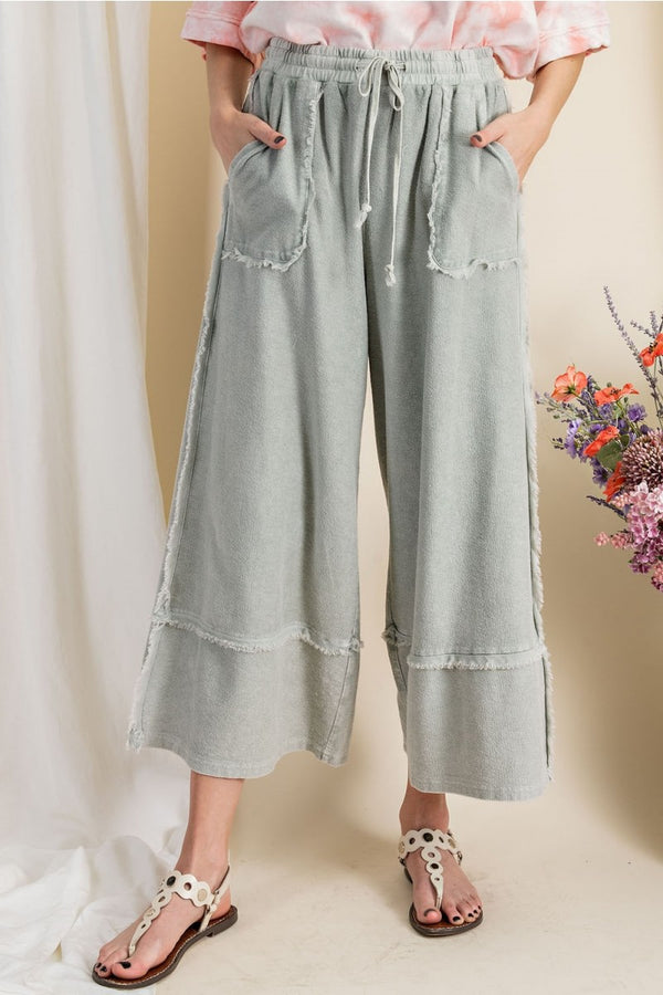 Easel Terry Palazzo Pants in Faded Olive Pants Easel   