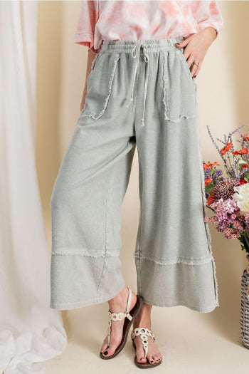 Easel Terry Palazzo Pants in Faded Olive Pants Easel   