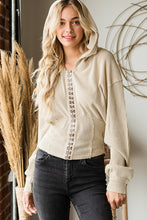 Load image into Gallery viewer, Waffle Knit Long Sleeve Top with Hook and Eye Front and Hood in Taupe Top Oli &amp; Hali   
