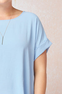 Entro Top with Short Folded Sleeves in Blue Top Entro   