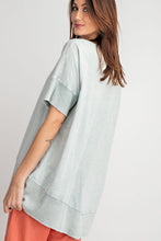 Load image into Gallery viewer, Easel Faded Sage Mineral Washed Top with Ribbed Trim Tops Easel   
