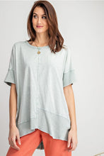 Load image into Gallery viewer, Easel Faded Sage Mineral Washed Top with Ribbed Trim Tops Easel   
