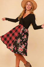 Load image into Gallery viewer, Midi Length Dress with Floral and Plaid Mixed Print Design Dress Haptics   
