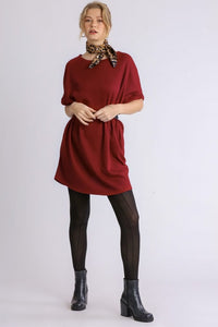 Umgee Short Waffle Knit  Dress in Jester Red Dress Umgee   