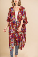 Load image into Gallery viewer, Umgee Wine Peacock Floral Print Long Kimono FINAL SALE Kimonos Umgee   
