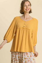 Load image into Gallery viewer, Umgee Mango Waffle Knit Top with Ruffled Trim Shirts &amp; Tops Umgee   
