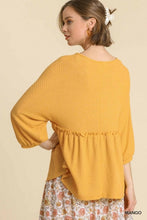 Load image into Gallery viewer, Umgee Mango Waffle Knit Top with Ruffled Trim Shirts &amp; Tops Umgee   
