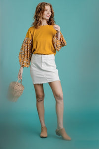 Umgee Goldenrod Top with Floral Puff Sleeves Top Umgee   