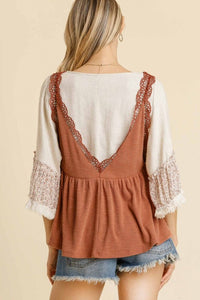Umgee Sleeveless Top with Crochet Details in Clay FINAL SALE Shirts & Tops Umgee   