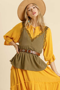 Umgee Sleeveless Top with Crochet Details in Olive-FINAL SALE Shirts & Tops Umgee   