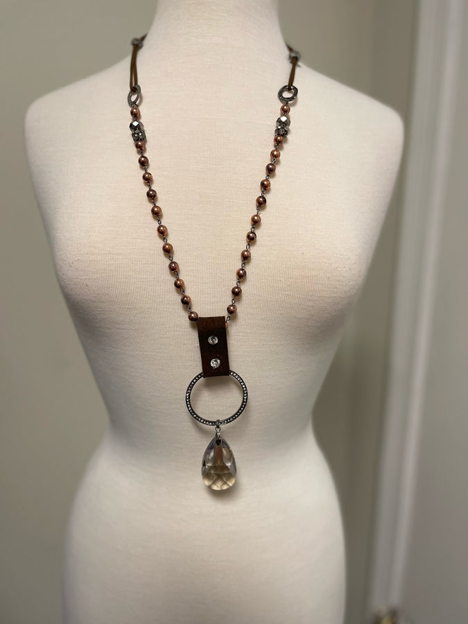 Mixed Leather and Pearl Chain with Pendant Necklace  Lost & Found Trading Co.   