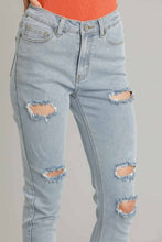 Load image into Gallery viewer, Umgee 5 Pockets Stretch Distressed Skinny Jeans with Unfinished Hem in Light Denim-FINAL SALE Bottoms Umgee   

