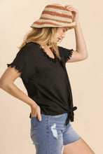 Load image into Gallery viewer, Umgee Linen Blend Top with Front Tie in Black Top Umgee   
