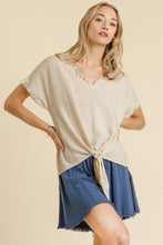 Load image into Gallery viewer, Umgee Linen Blend Top with Front Tie in Oatmeal Top Umgee   
