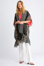 Load image into Gallery viewer, Umgee Sheer Mixed Print Kimono with Ruffled Hem in Black Kimono Umgee   

