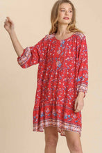 Load image into Gallery viewer, Umgee Red Floral Border Print Dress Dress Umgee   
