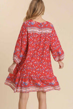 Load image into Gallery viewer, Umgee Red Floral Border Print Dress Dress Umgee   
