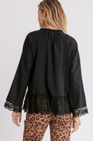 Umgee Black Top with Tassel Tie and Lace Detail FINAL SALE Shirts & Tops Umgee   
