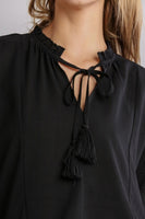 Umgee Black Top with Tassel Tie and Lace Detail FINAL SALE Shirts & Tops Umgee   
