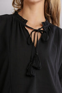 Umgee Black Top with Tassel Tie and Lace Detail Shirts & Tops Umgee   