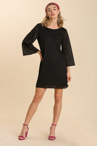 Umgee Black Boat Neck Dress with Bell Sleeves Dress Umgee   