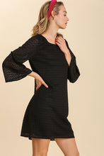 Load image into Gallery viewer, Umgee Black Boat Neck Dress with Bell Sleeves Dress Umgee   
