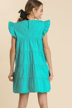 Load image into Gallery viewer, Umgee Tiered Dress with Ruffled Short Sleeves in Jade Green Dresses Umgee   
