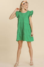 Load image into Gallery viewer, Umgee Tiered Dress with Ruffled Short Sleeves in Kelly Green Dresses Umgee   
