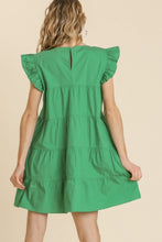 Load image into Gallery viewer, Umgee Tiered Dress with Ruffled Short Sleeves in Kelly Green Dresses Umgee   
