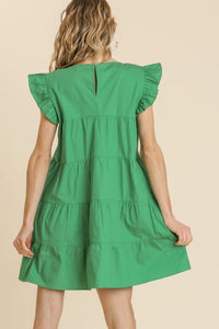 Umgee Tiered Dress with Ruffled Short Sleeves in Kelly Green Dresses Umgee   