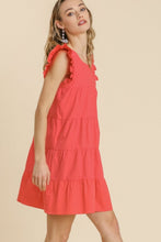 Load image into Gallery viewer, Umgee Tiered Dress with Ruffled Short Sleeves in Watermelon FINAL SALE Dresses Umgee   
