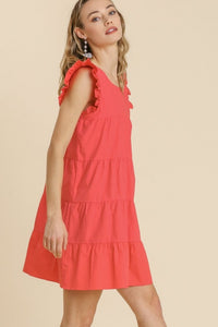 Umgee Tiered Dress with Ruffled Short Sleeves in Watermelon FINAL SALE Dresses Umgee   