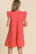 Load image into Gallery viewer, Umgee Tiered Dress with Ruffled Short Sleeves in Watermelon FINAL SALE Dresses Umgee   
