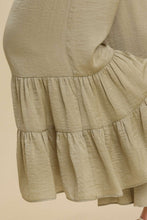 Load image into Gallery viewer, Umgee Matte Charmeuse Wide Leg Ruffle Pants in Light Olive Pants Umgee   
