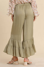 Load image into Gallery viewer, Umgee Matte Charmeuse Wide Leg Ruffle Pants in Light Olive Pants Umgee   
