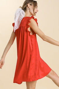 Umgee Satin Jacquard Animal Print Dress in Poppy Red Dresses Umgee   