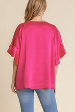 Load image into Gallery viewer, Umgee Satin Top with Ruffled Sleeves in Hot Pink Shirts &amp; Tops Umgee   
